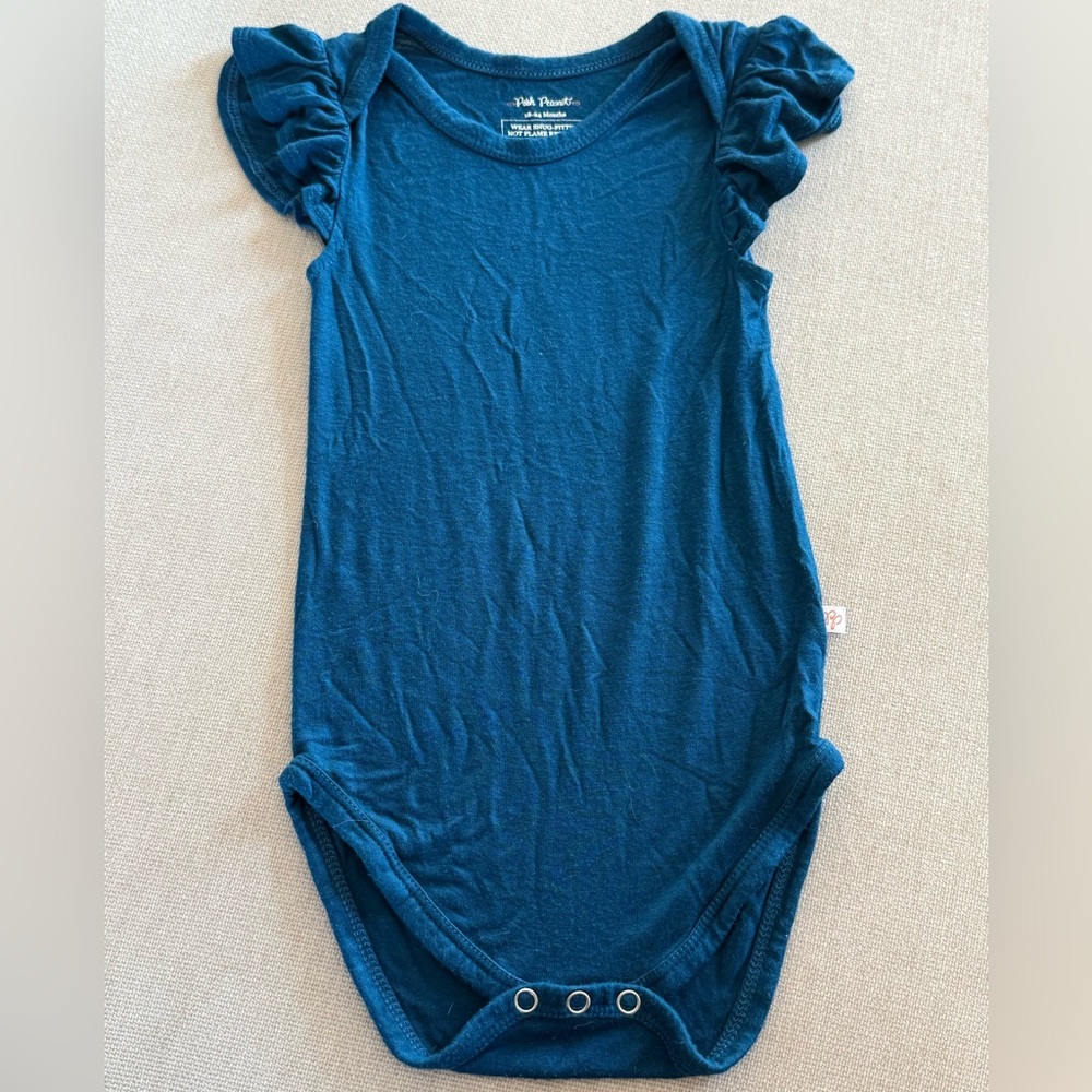 Posh Peanut Teal Ruffle Sleeve Bodysuit